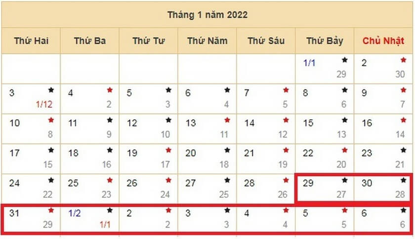 Lịch nghỉ tết nguyên đán 2022