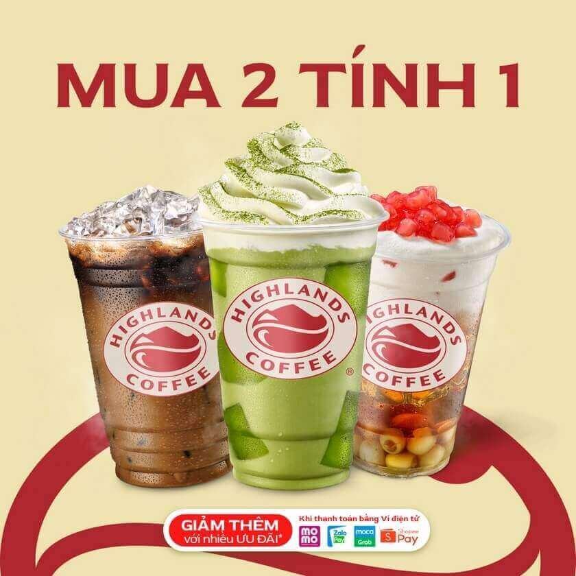 Mã giảm giá Highlands Coffee mua 2 chỉ tính tiền một