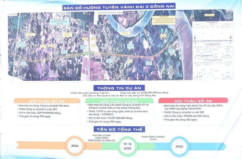 Bản đồ hướng tuyến dự án Vành đai 3 TP.HCM đoạn qua tỉnh Đồng Nai